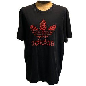 Men’s  Animal Print Adidas’s Spell Out Red & Black Tee XL EUC